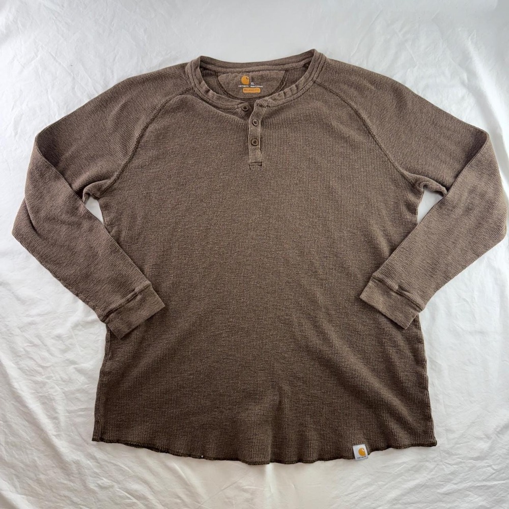 Carhartt Brown Waffle Knit Thermal Henley Mens XL Relaxed Fit Outdoors Workwear